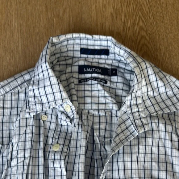 Nautica Men's White and Blue Plaid Shirt - Picture 2 of 6